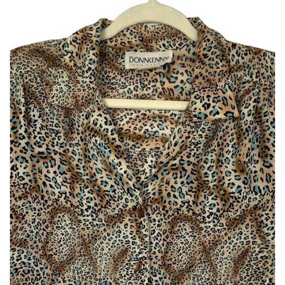 VTG Donnkenny Classics Button Crinkle Top L Artsy Abstract Animal Print Mob Wife - Picture 3 of 10